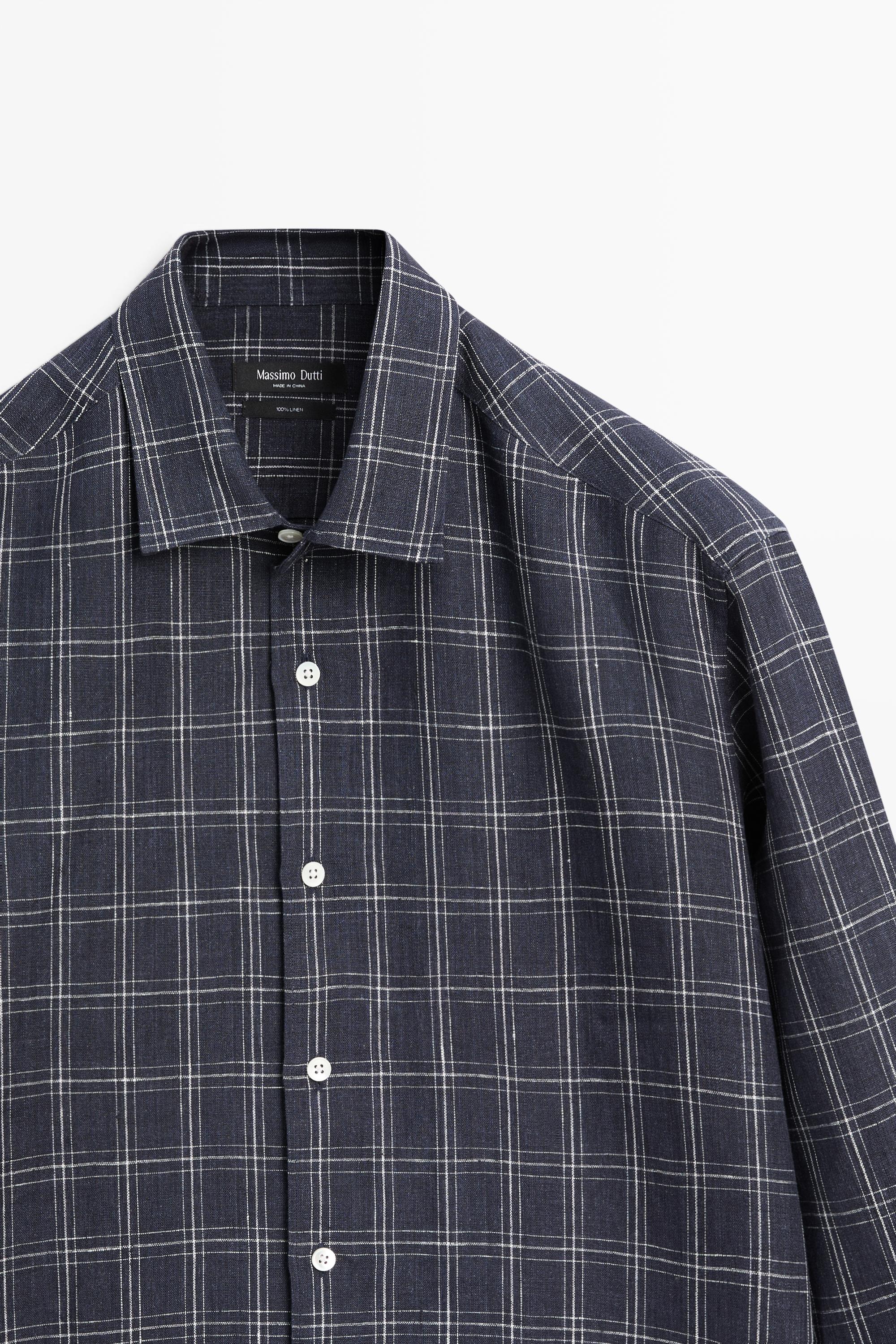 Chemise regular fit à carreaux 100 % lin